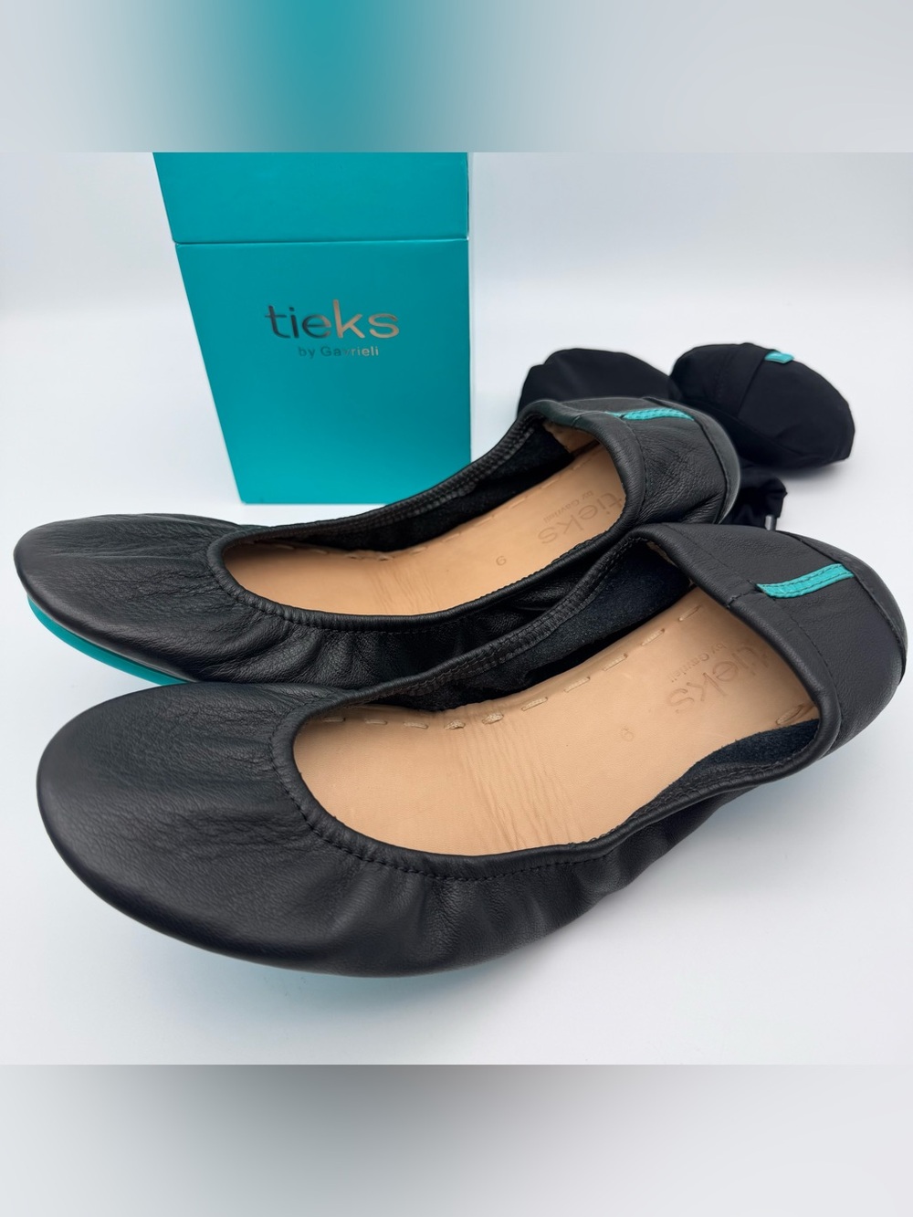 Tieks by Gavrieli Matte Black Leather Ballet Flats Women Size 9 Foldable